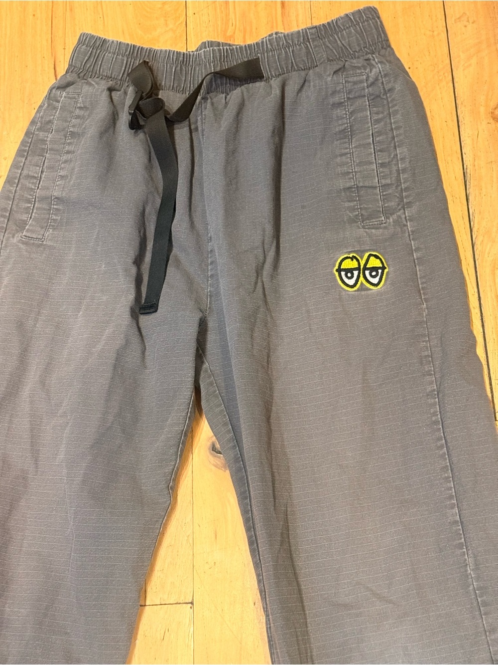 Krooked Skateboards Gray Ripstop Pants – Elastic Waist Relaxed Fit
